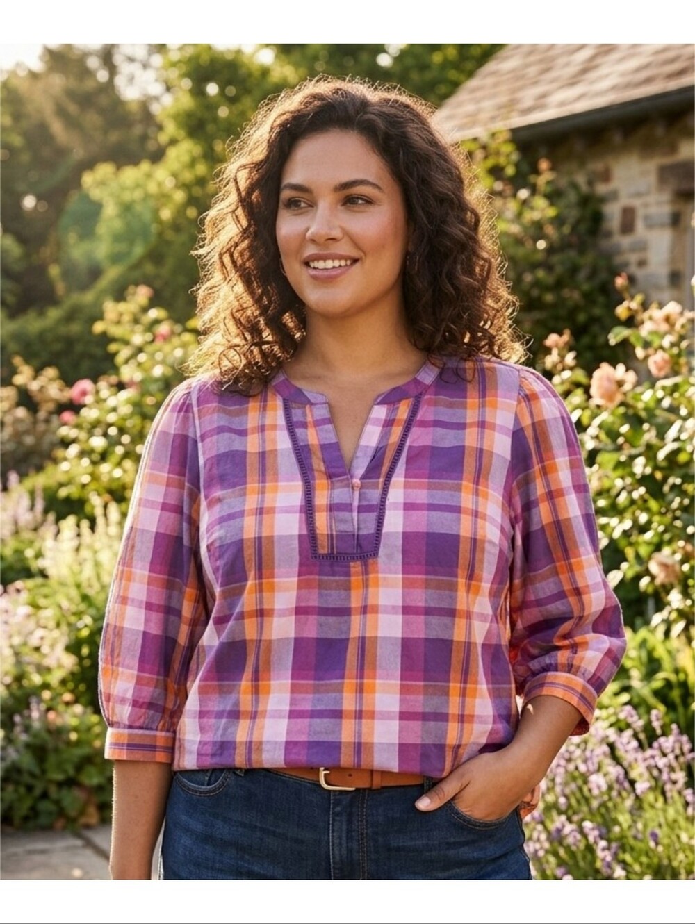St. John's Bay Plaid Peasant Blouse Multicolor Size 1X